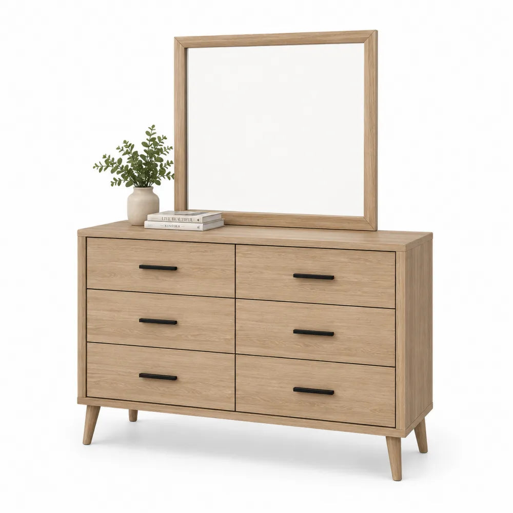 Holzkommode mit Spiegel und 6 Schubladen