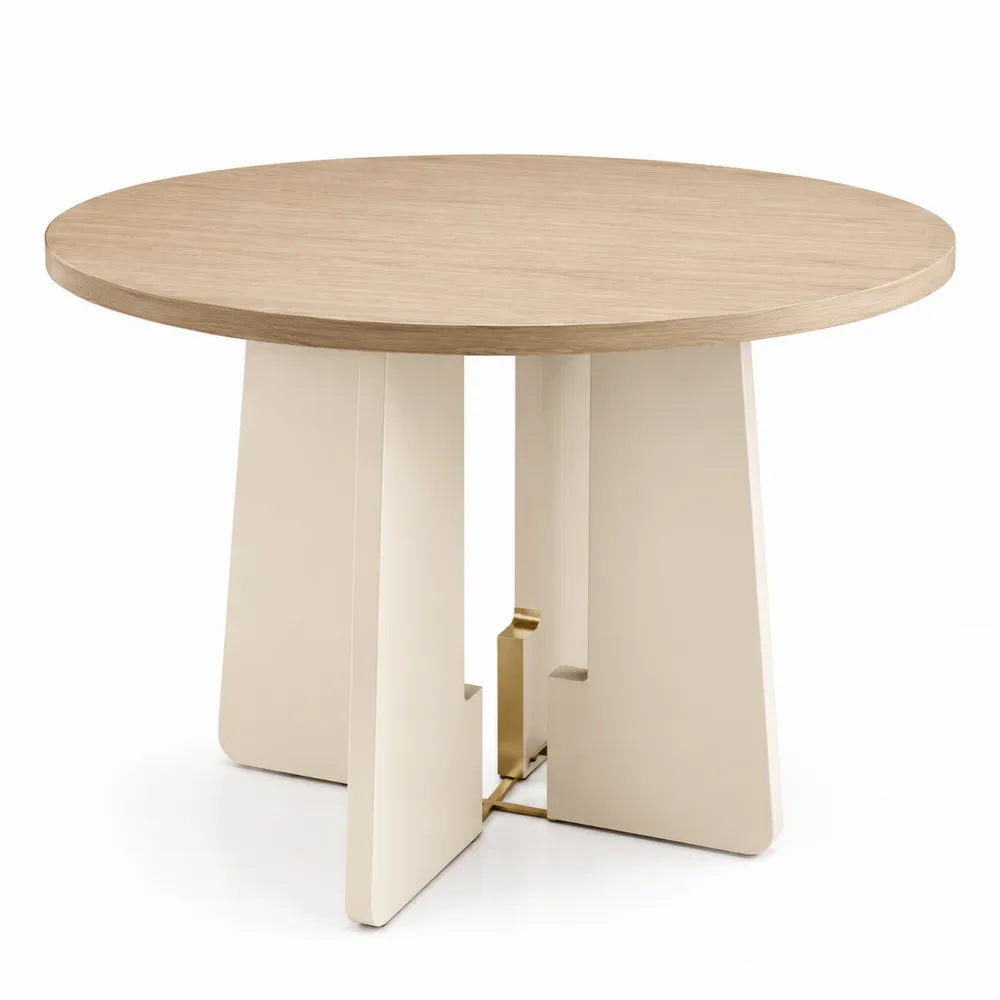 Runder Esstisch aus MDF und Metall, Beige, Ø 120 cm
