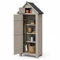Holz Gartenschrank mit Satteldach aus Kiefernholz, Grau 80x45x180 cm