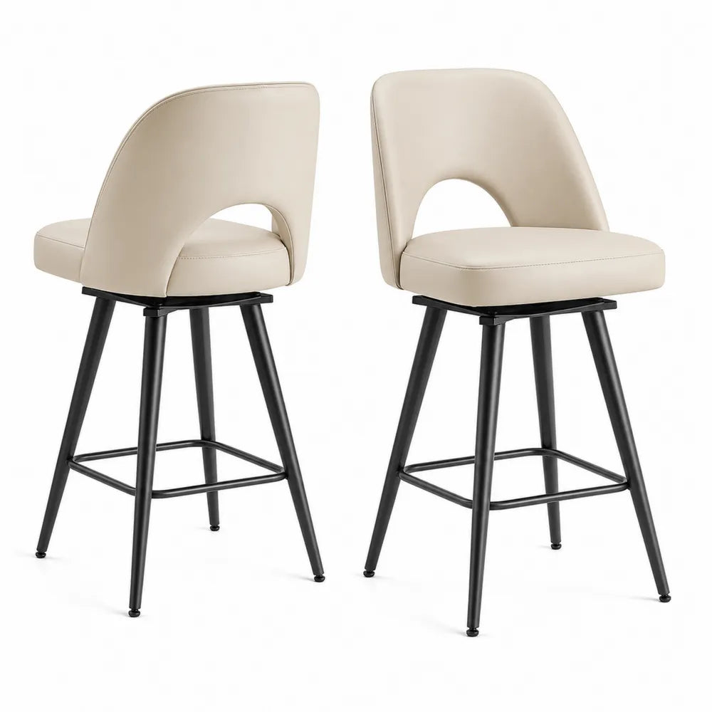 2er Set Barhocker aus Kunstleder und Metall in Creme