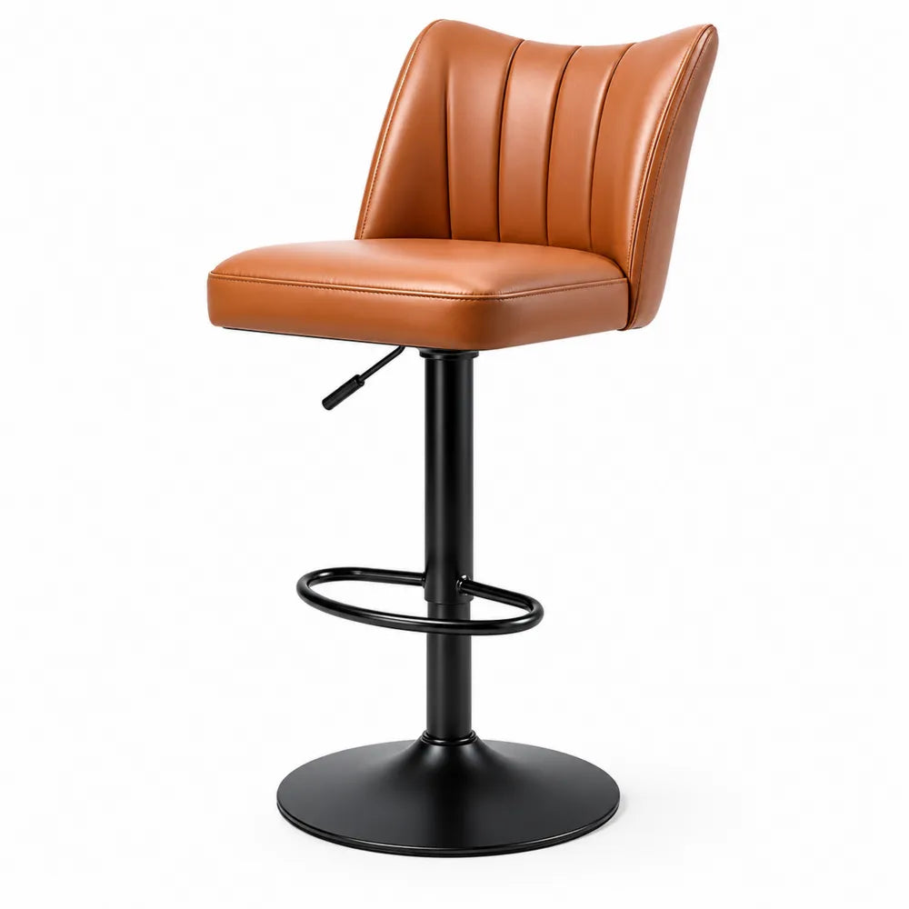 Barhocker aus Kunstleder Braun, Höhenverstellbar, Stahlfuß