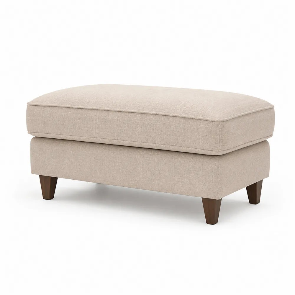 Fußhocker aus Leinen Beige mit Massivholzfüßen