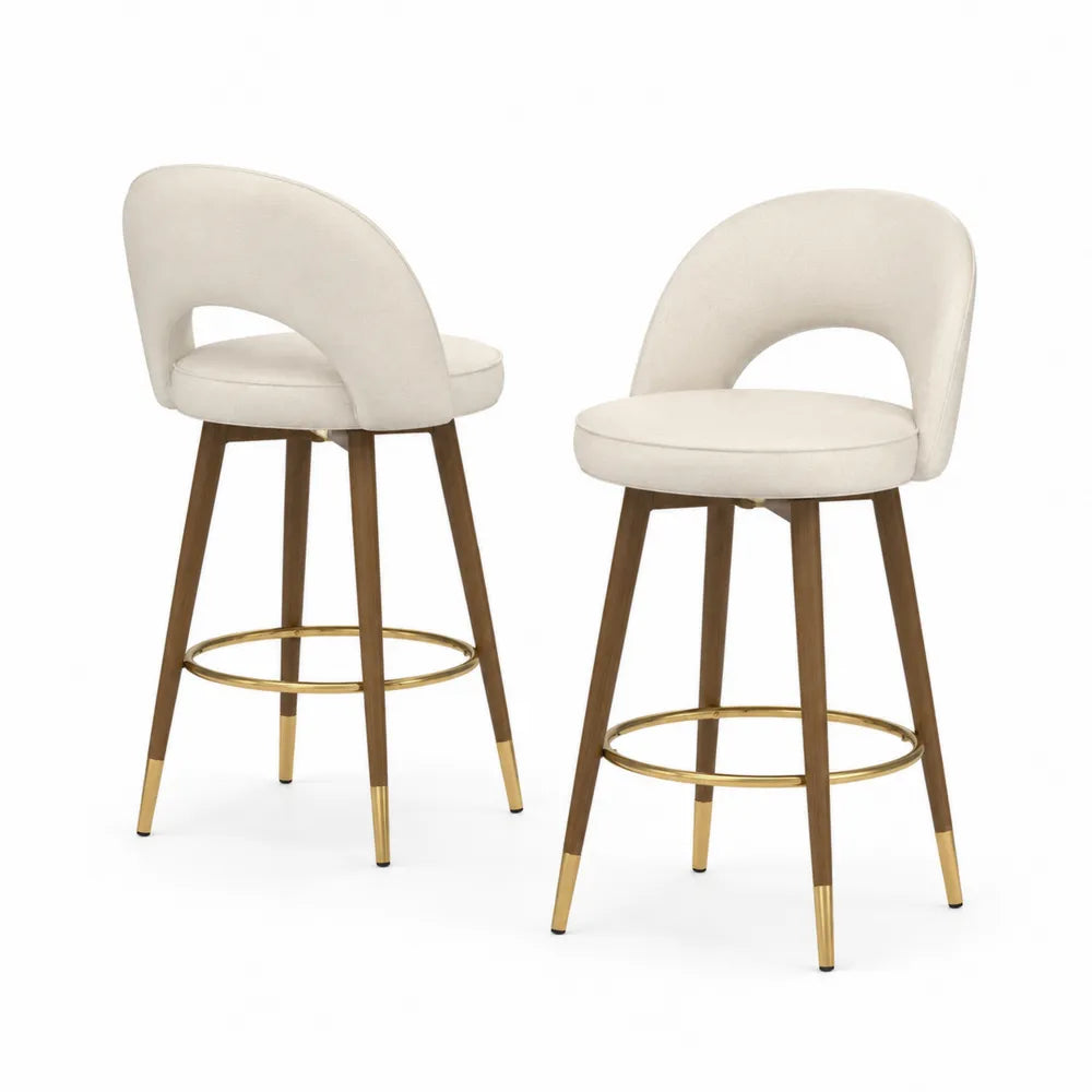 2er Set Barhocker Beige Stoff Metall Holzrahmen