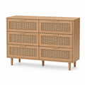 Kommode Massivholz mit Rattangeflecht 6 Schubladen 90x120x40cm