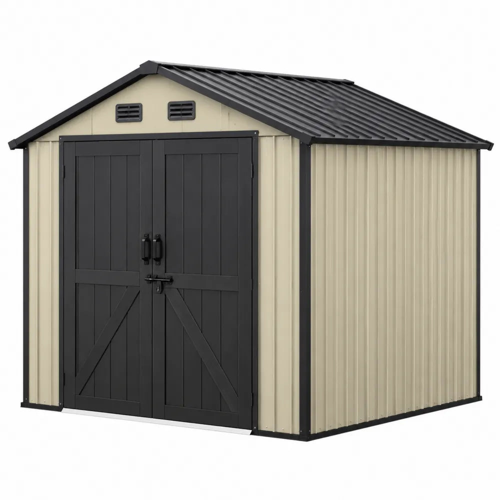 Metallschuppen mit Doppeltür Schwarz/Beige 257x205x178 cm