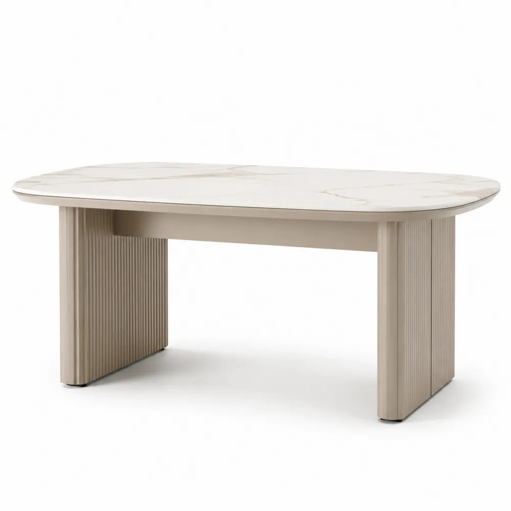 Esstisch Oval Beige Marmor 180x90x75cm