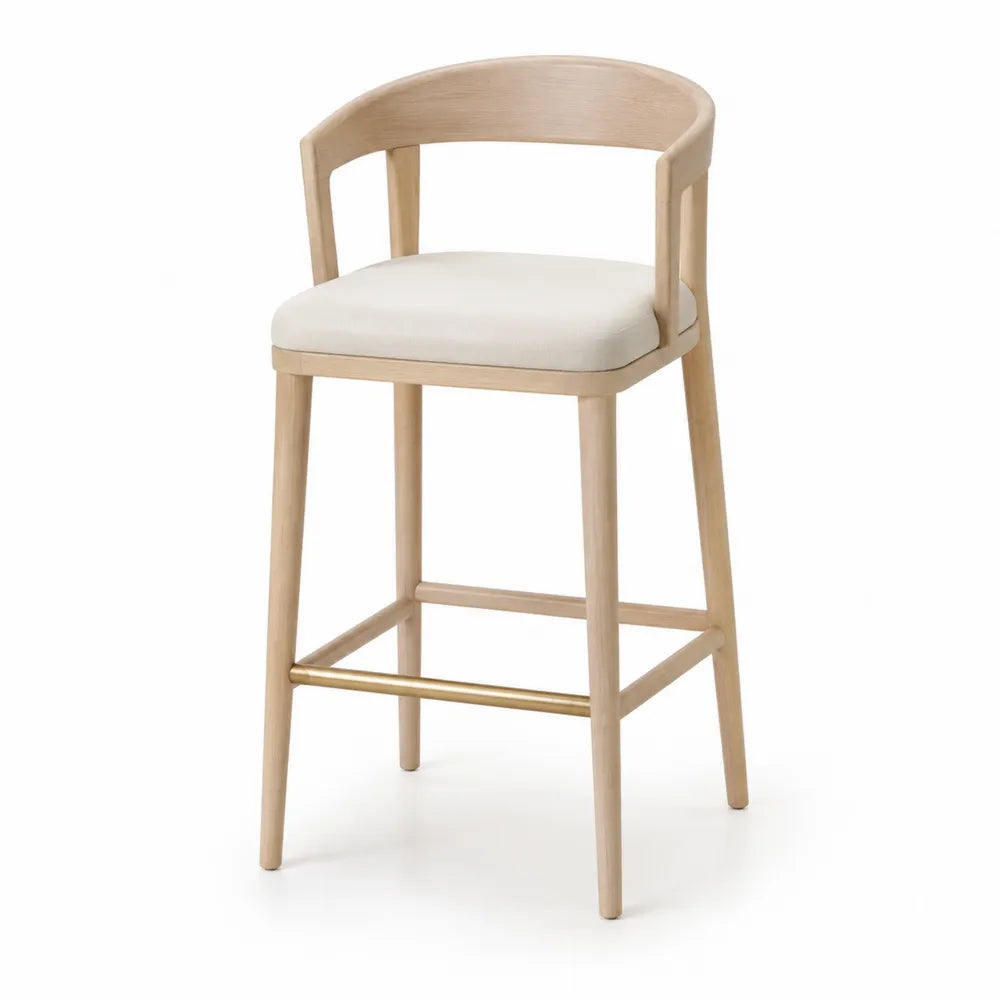 Barhocker mit Rückenlehne Holz Natur Beige Polstersitz