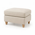 Rechteckiger Fußhocker aus Leinen mit Eichenholzbeinen, Beige