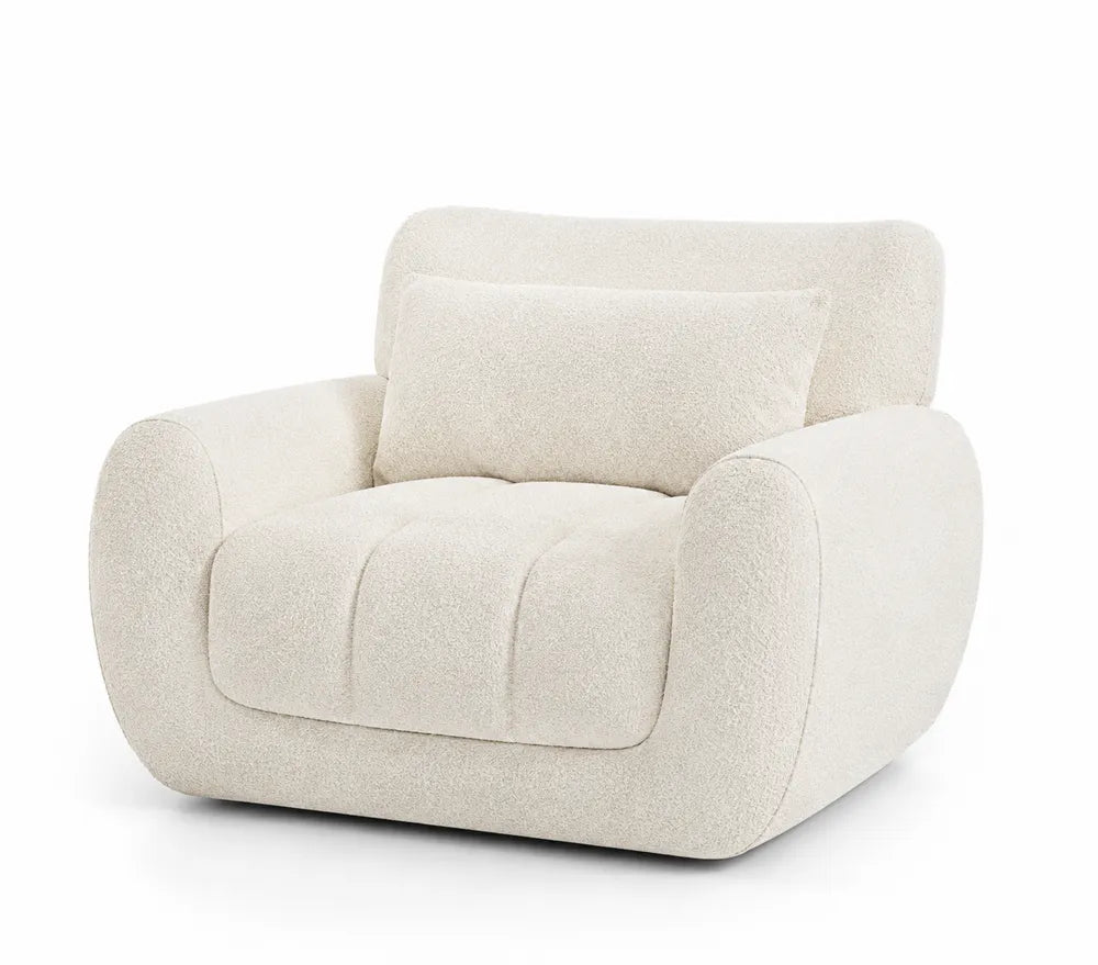 Beiger Sessel aus Bouclé-Stoff mit Kissen 90cm
