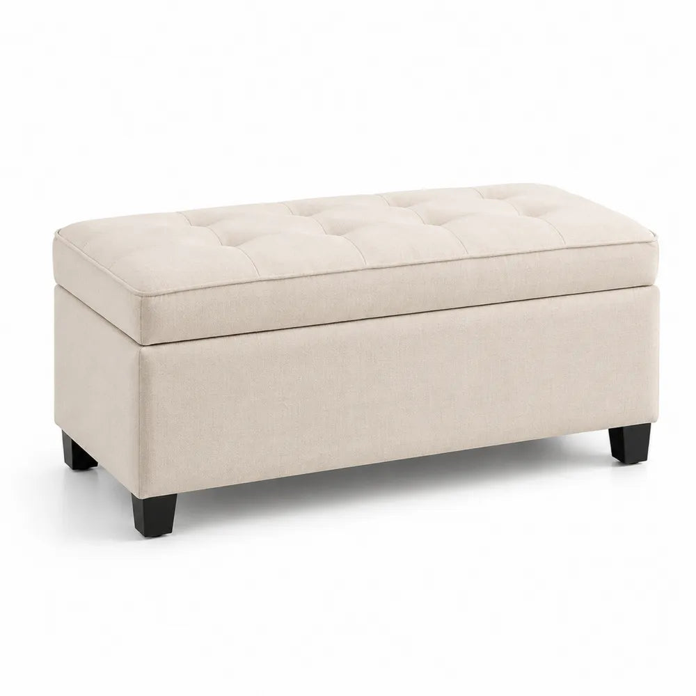 Rechteckiger Leinen-Fußhocker mit Stauraum, Beige