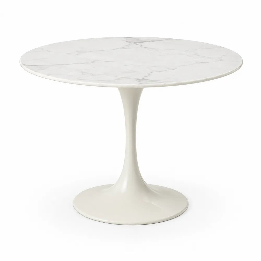 Runder Esstisch Marmoroptik Weiß Metall 90cm