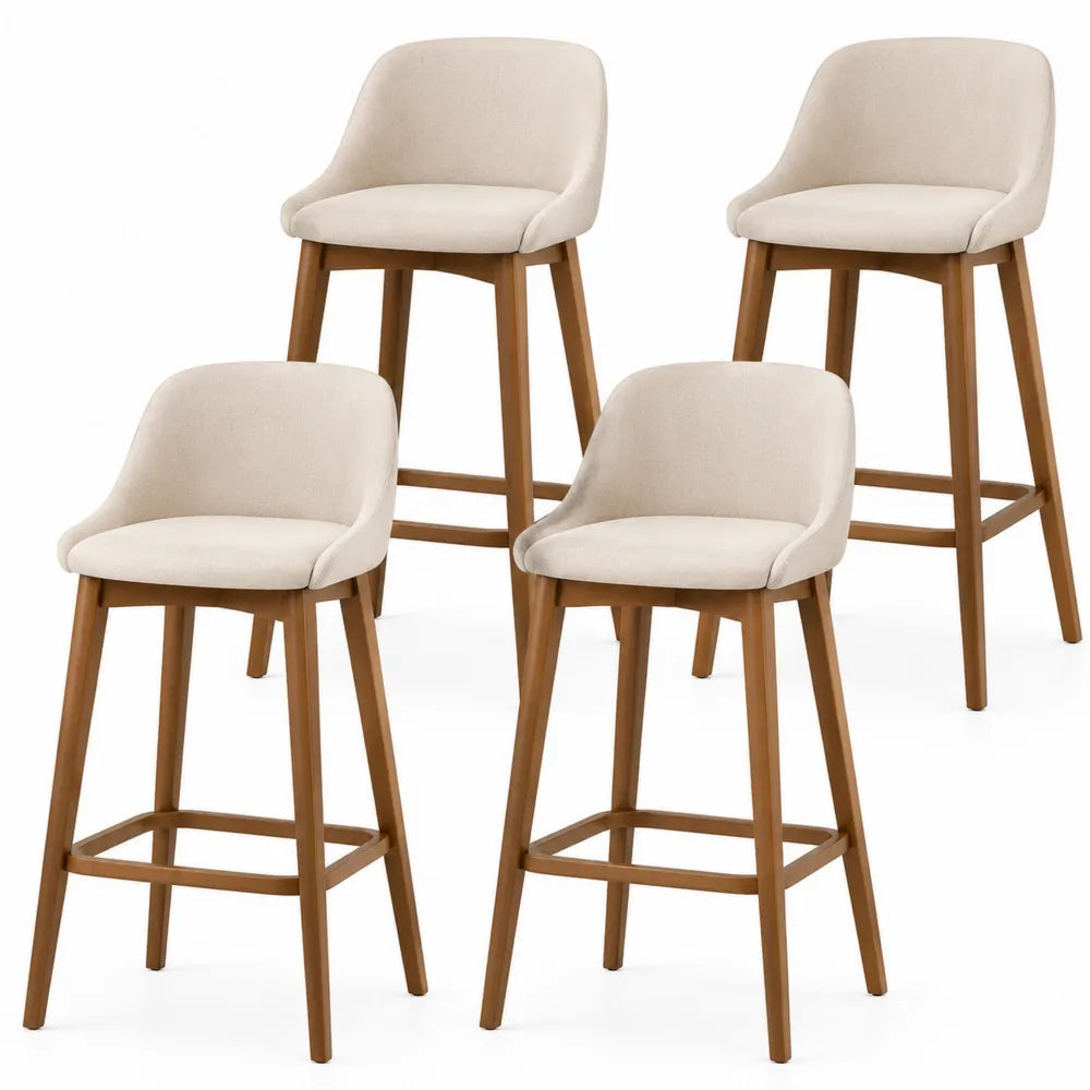 4er-Set Barhocker Polyesterstoff Massivholz Beige
