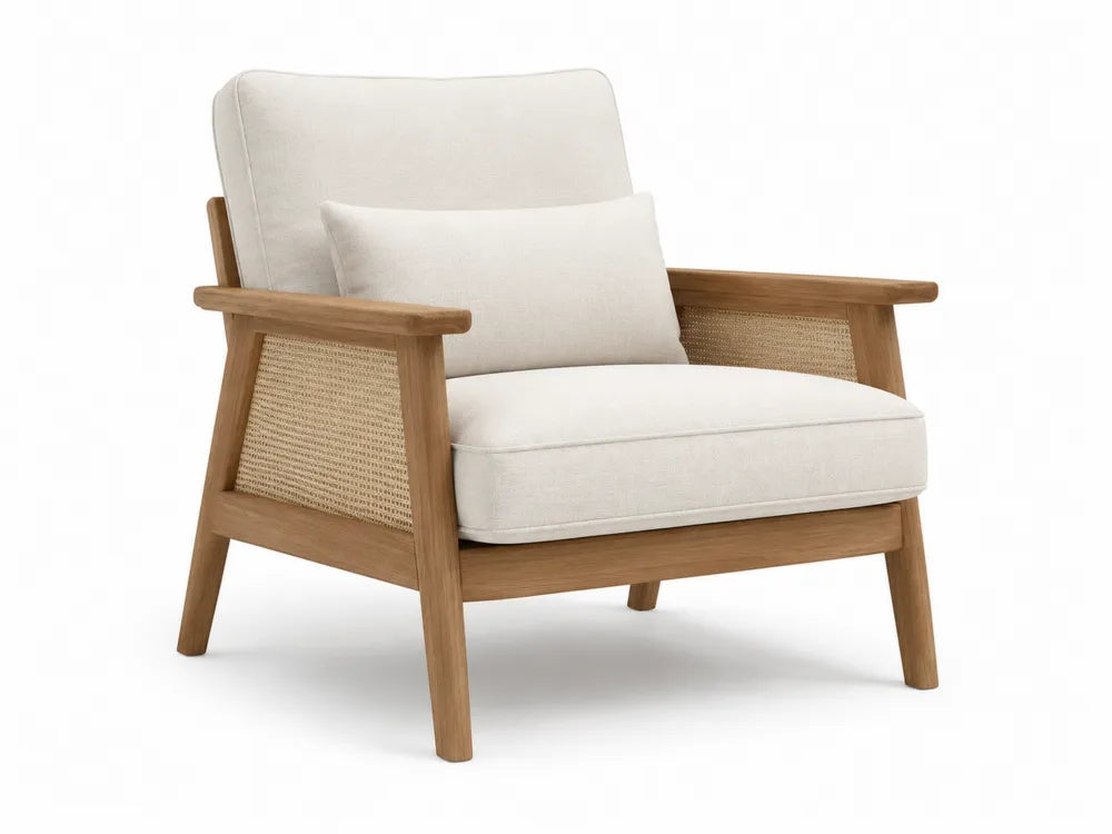 Leinen Sessel mit Eichenrahmen Beige